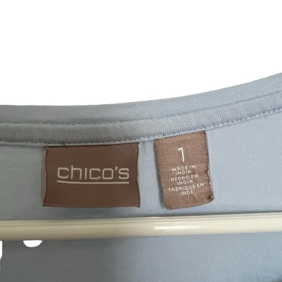 Chico's Women's Sequin Stripe Blouse Top 3/4 Sleeve‎ Pullover Blue Size 1 US M 8 - Picture 3 of 7